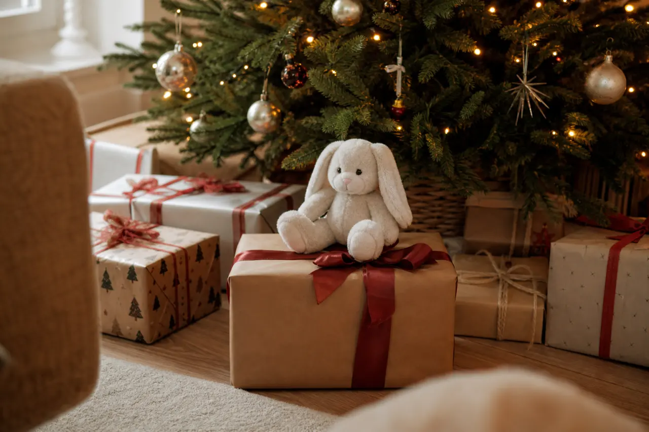 Gosedjur inslaget som julklapp under granen