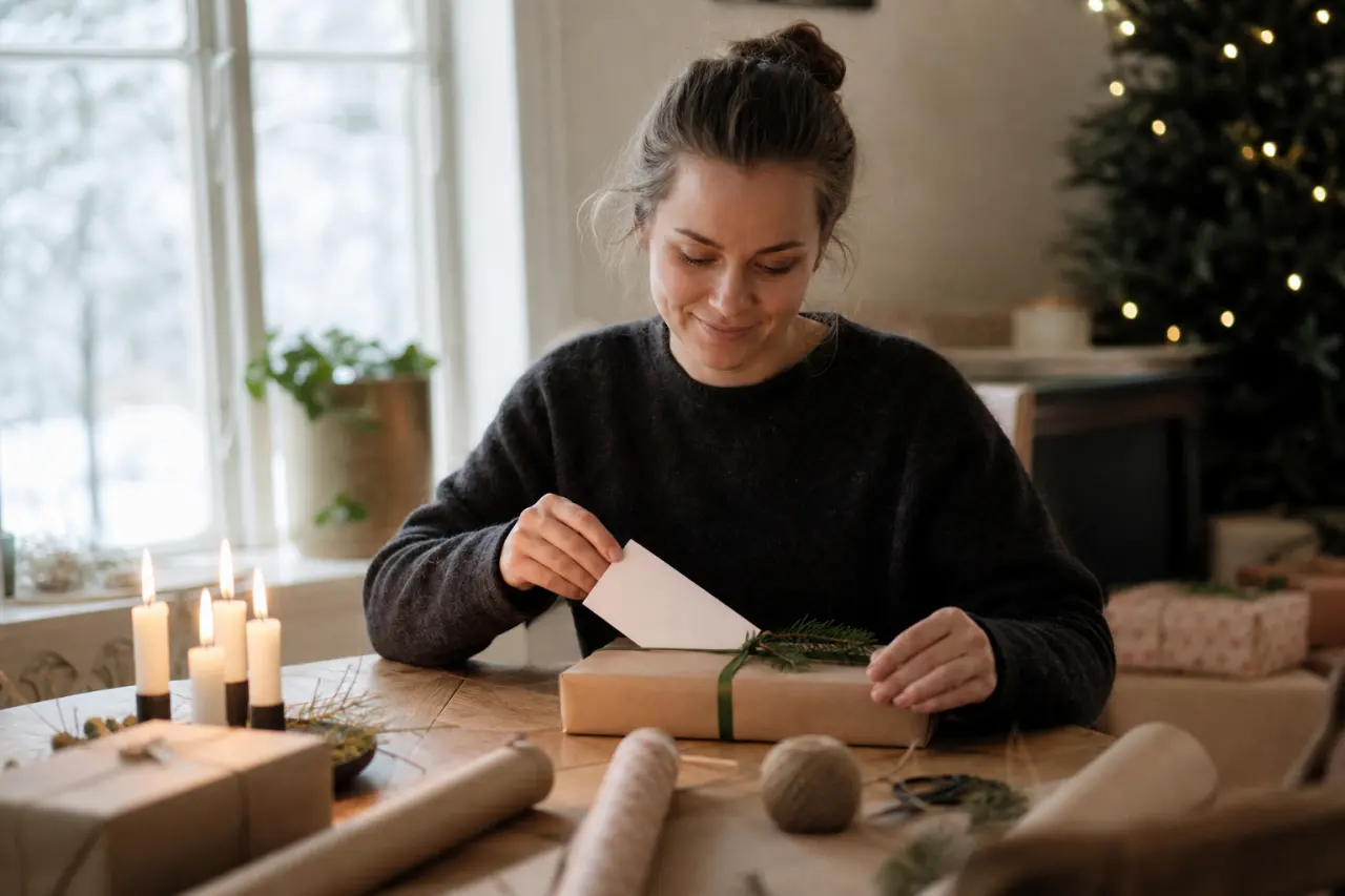 Presentkort/biljett för upplevelse (spa, provsmakning eller liknande) packad som julklapp